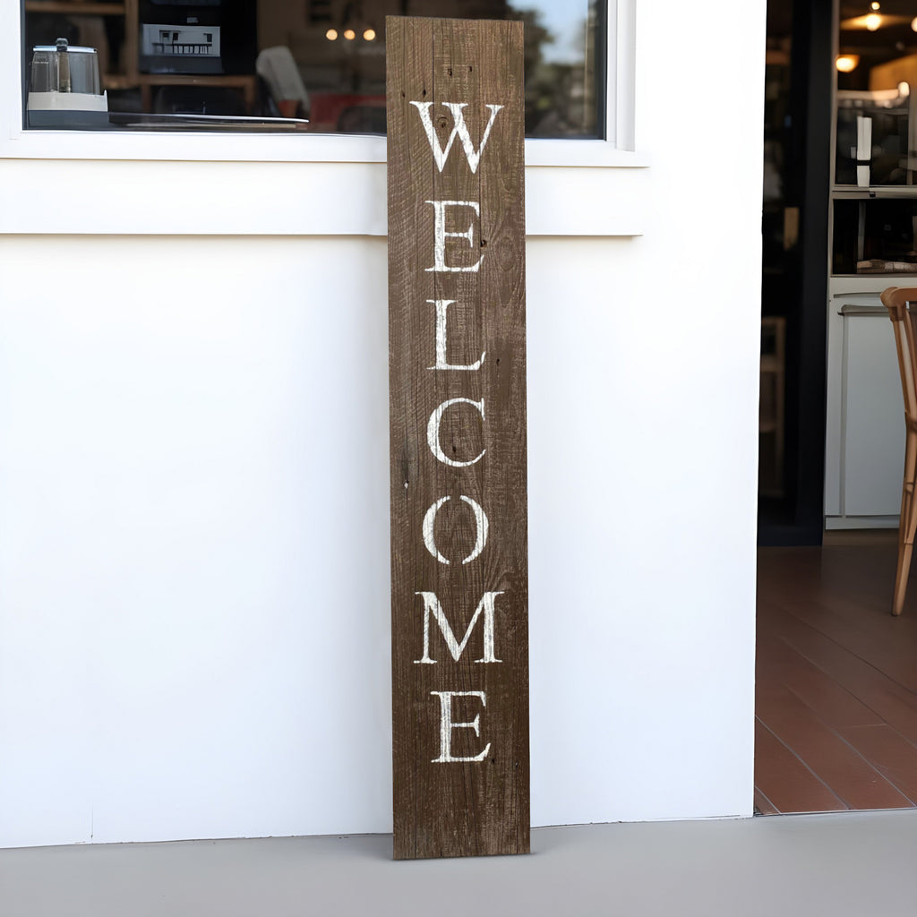 5' Rustic Espresso Brown And White Front Porch Welcome Sign