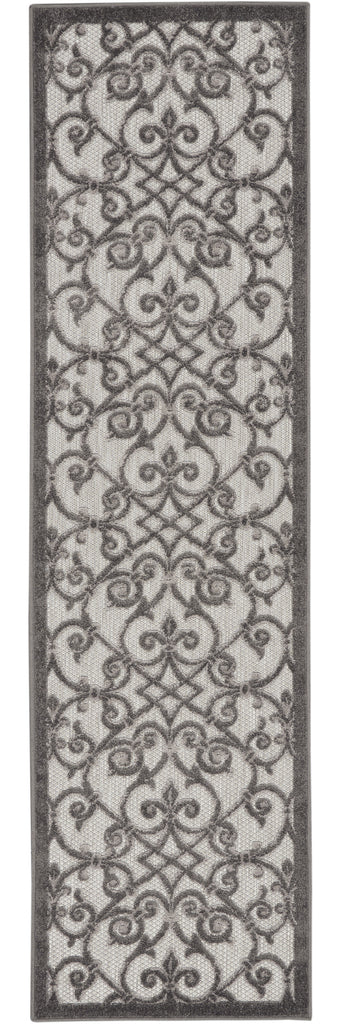 2' X 10' Gray Floral Indoor Outdoor Area Rug