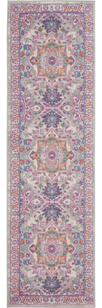 10' Pink And Gray Power Loom Runner Rug