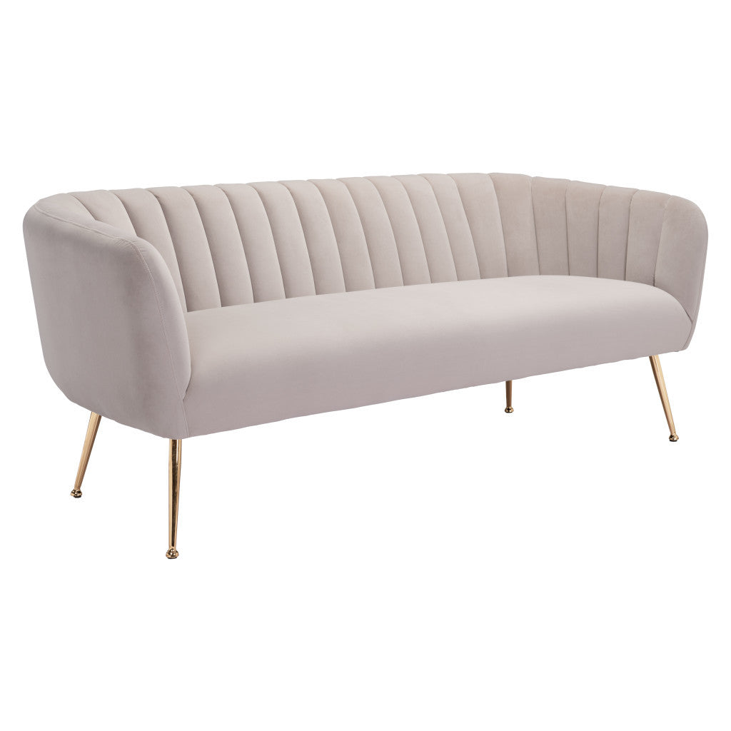 70" Beige Velvet Sofa With Gold Legs