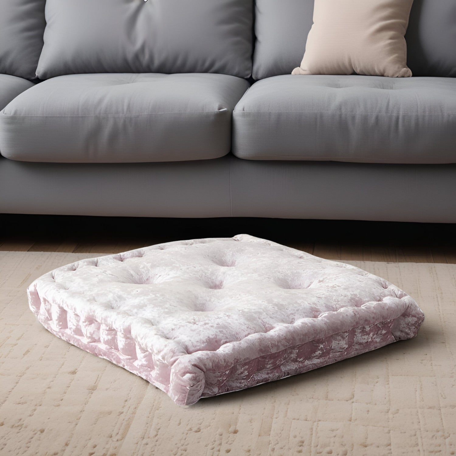 LuxxHomes  24" X 4" Rose Polyester Solid Color Floor Cushion