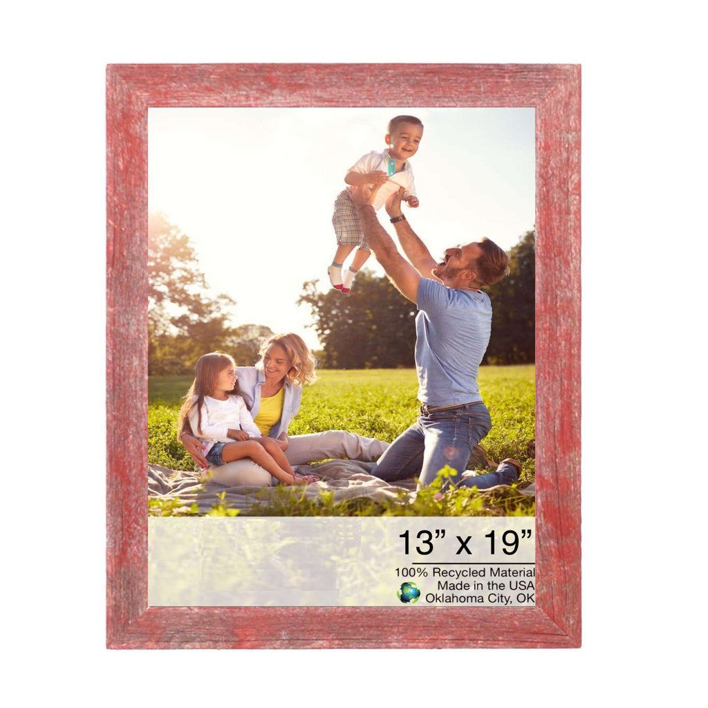 LuxxHomes  13” X 19” Rustic Farmhouse Red Wood Frame