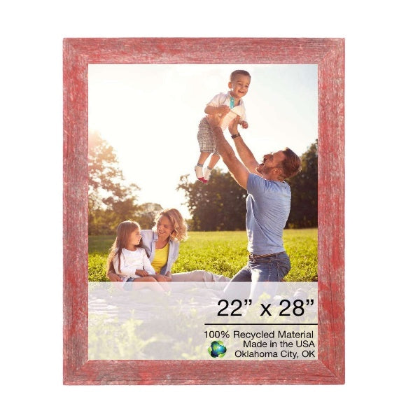 LuxxHomes  22" X 28" Rustic Farmhouse Red Wood Frame