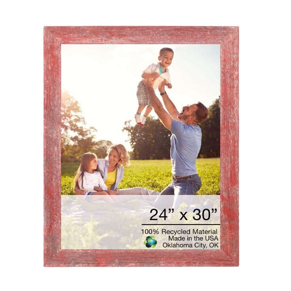 LuxxHomes  24" X 30" Rustic Farmhouse Red Wood Frame