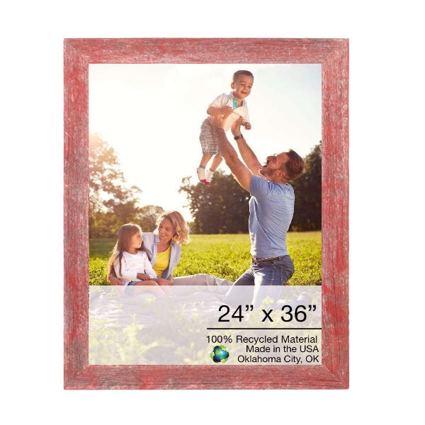 LuxxHomes  24" X 36" Rustic Farmhouse Red Wood Frame