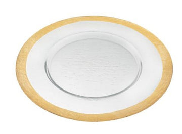 LuxxHomes  Round Gold Border Glass Charger Plate