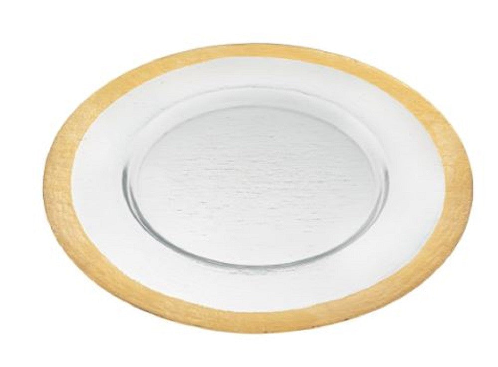 LuxxHomes  Round Gold Border Glass Charger Plate