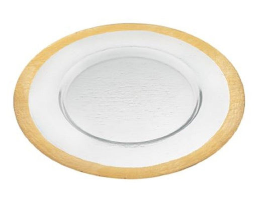 LuxxHomes  Round Gold Border Glass Charger Plate