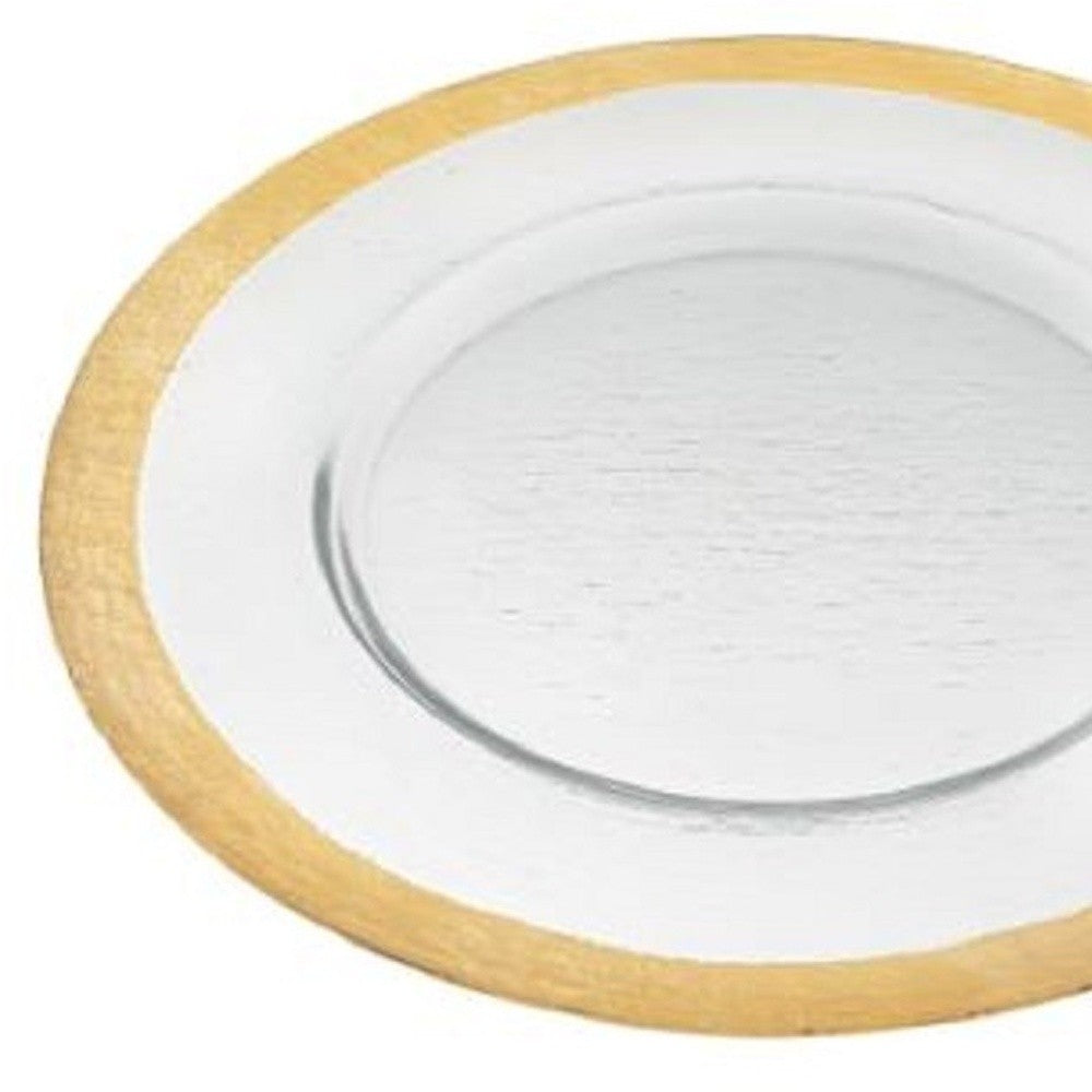 LuxxHomes  Round Gold Border Glass Charger Plate