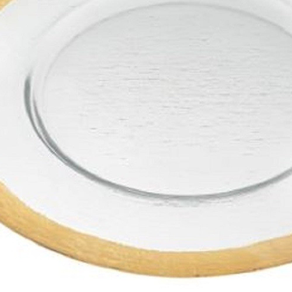 LuxxHomes  Round Gold Border Glass Charger Plate