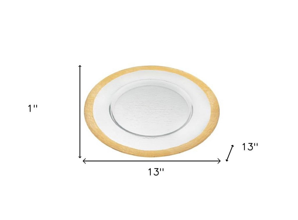 LuxxHomes  Round Gold Border Glass Charger Plate