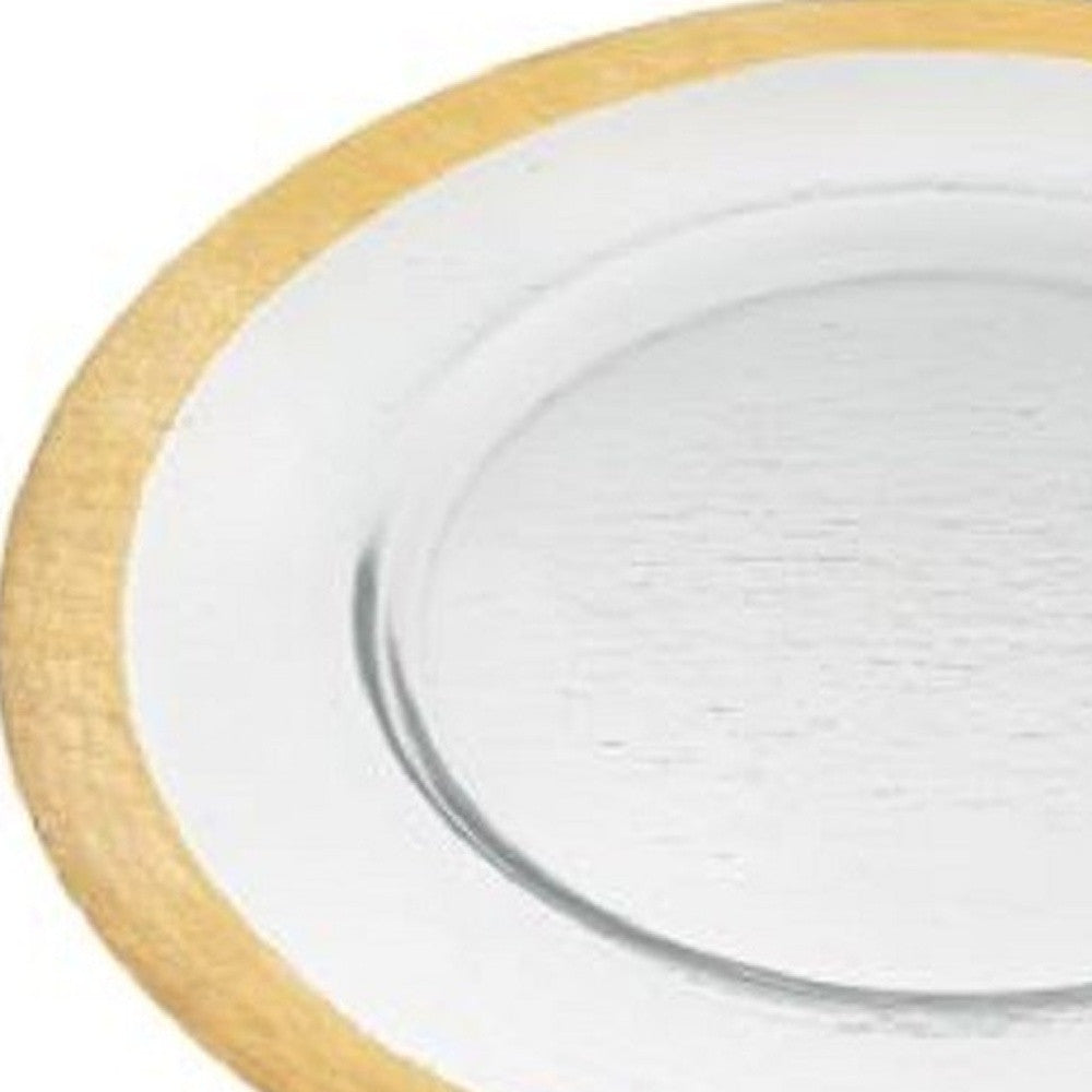 LuxxHomes  Round Gold Border Glass Charger Plate