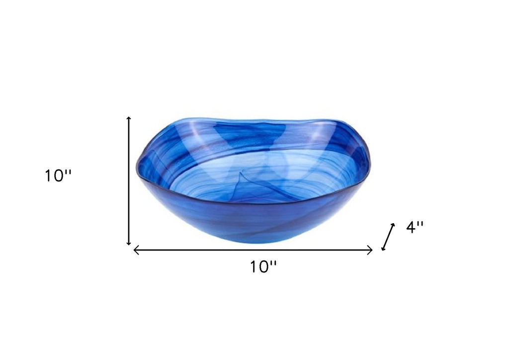 10" Modern Soft Square Blue Swirl Glass Bowl