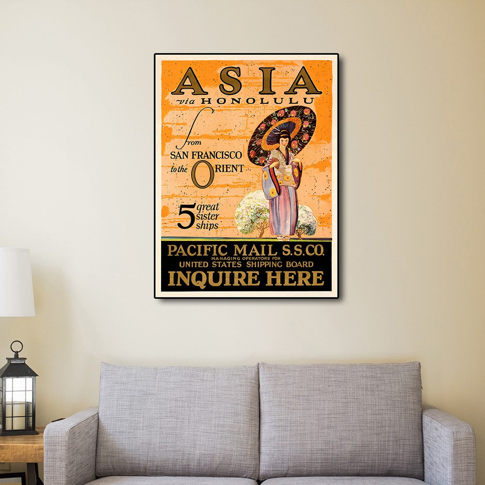 Asia via Honolulu Vintage Travel Unframed Print Wall Art