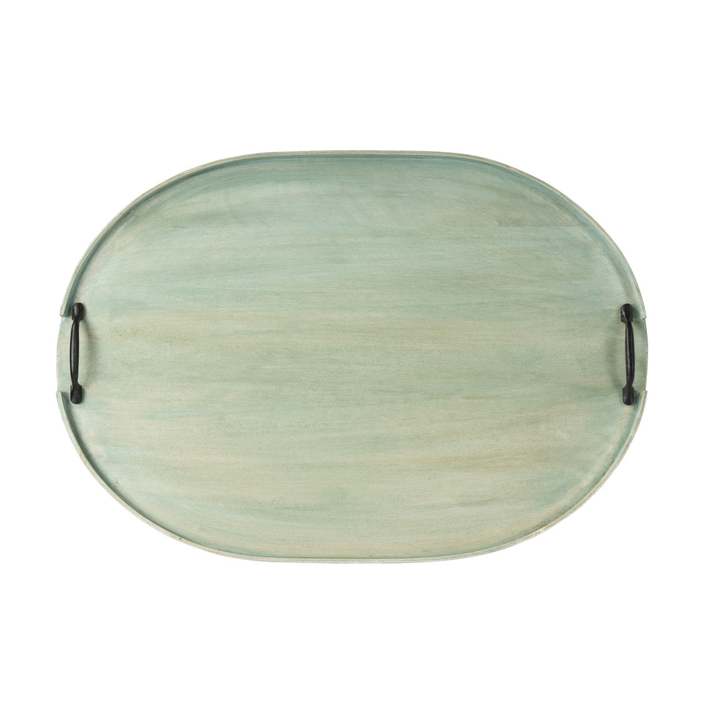 27" Green Mango Oval Serving Tray With Handles