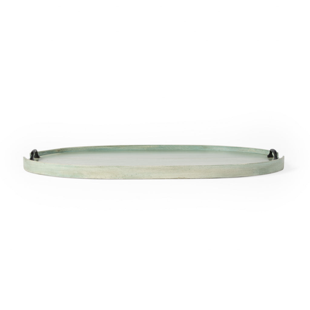 27" Green Mango Oval Serving Tray With Handles