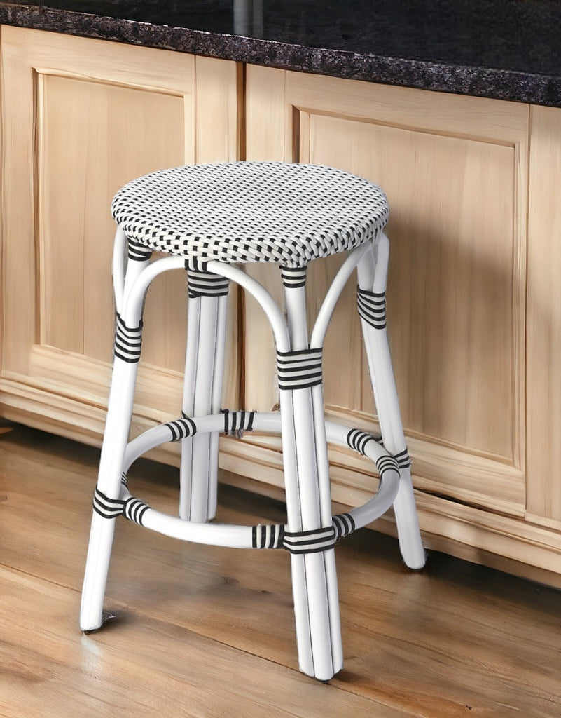 24" Black and White Rattan Backless Counter Height Bar Chair