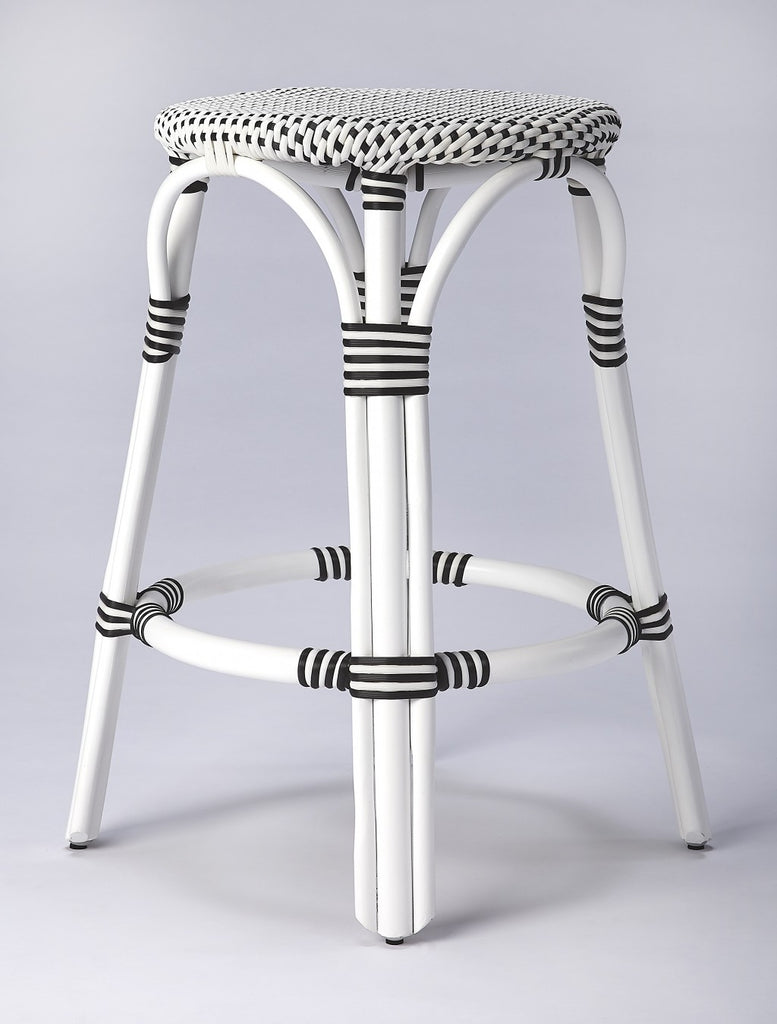 24" Black and White Rattan Backless Counter Height Bar Chair