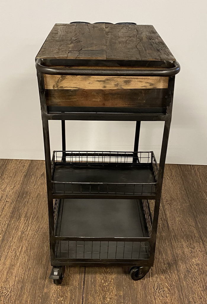 Rolling Rustic Black And Natural Bar Cart