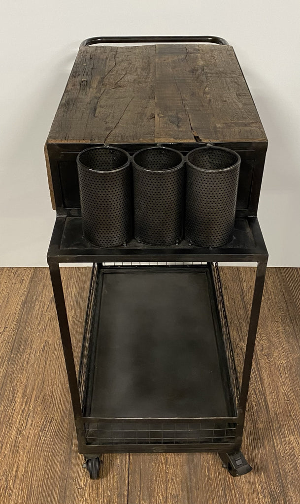 Rolling Rustic Black And Natural Bar Cart