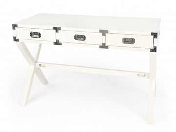 46" White Solid Wood Writing Desk With Three Drawers