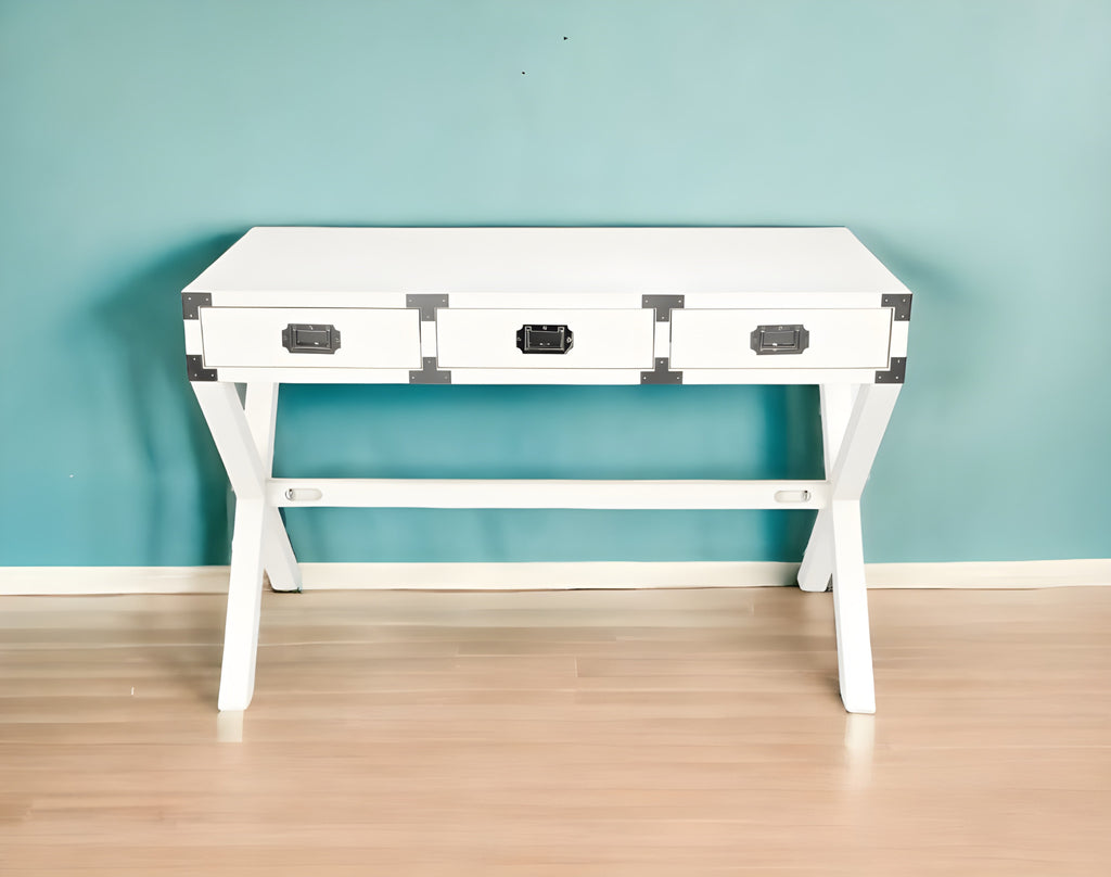 46" White Solid Wood Writing Desk With Three Drawers