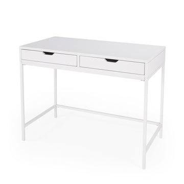 40" White Solid Wood Writing Desk With Two Drawers