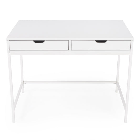 40" White Solid Wood Writing Desk With Two Drawers