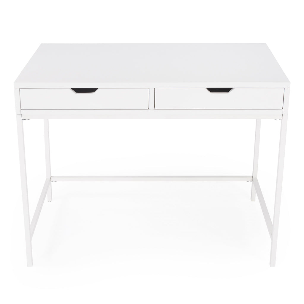 40" White Solid Wood Writing Desk With Two Drawers