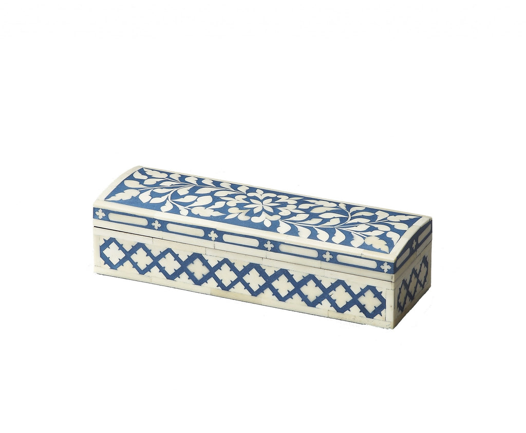 12" Ivory and Blue Bone Inlay Storage Box