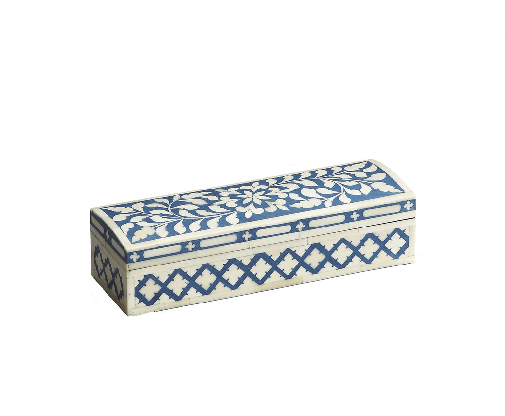 12" Ivory and Blue Bone Inlay Storage Box