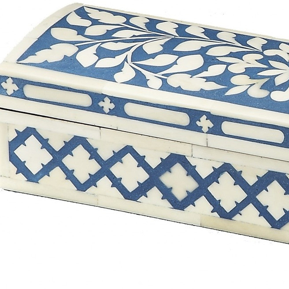 12" Ivory and Blue Bone Inlay Storage Box