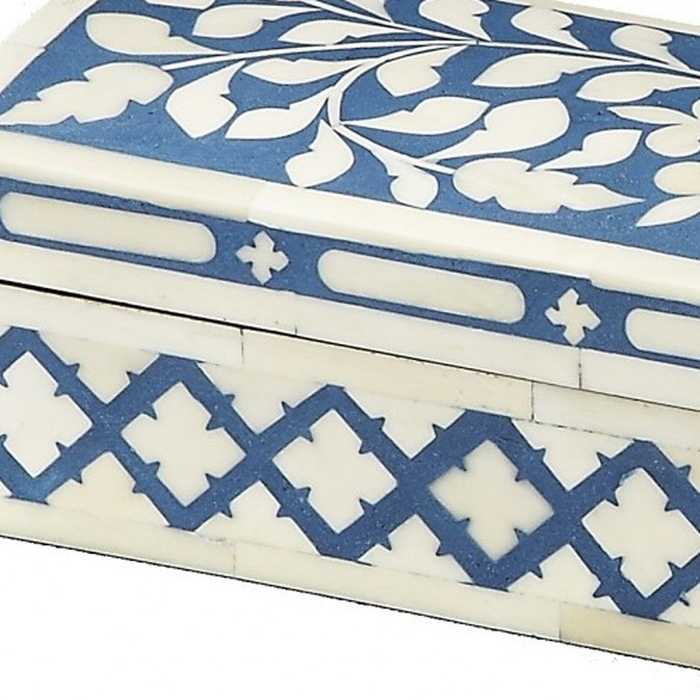 12" Ivory and Blue Bone Inlay Storage Box