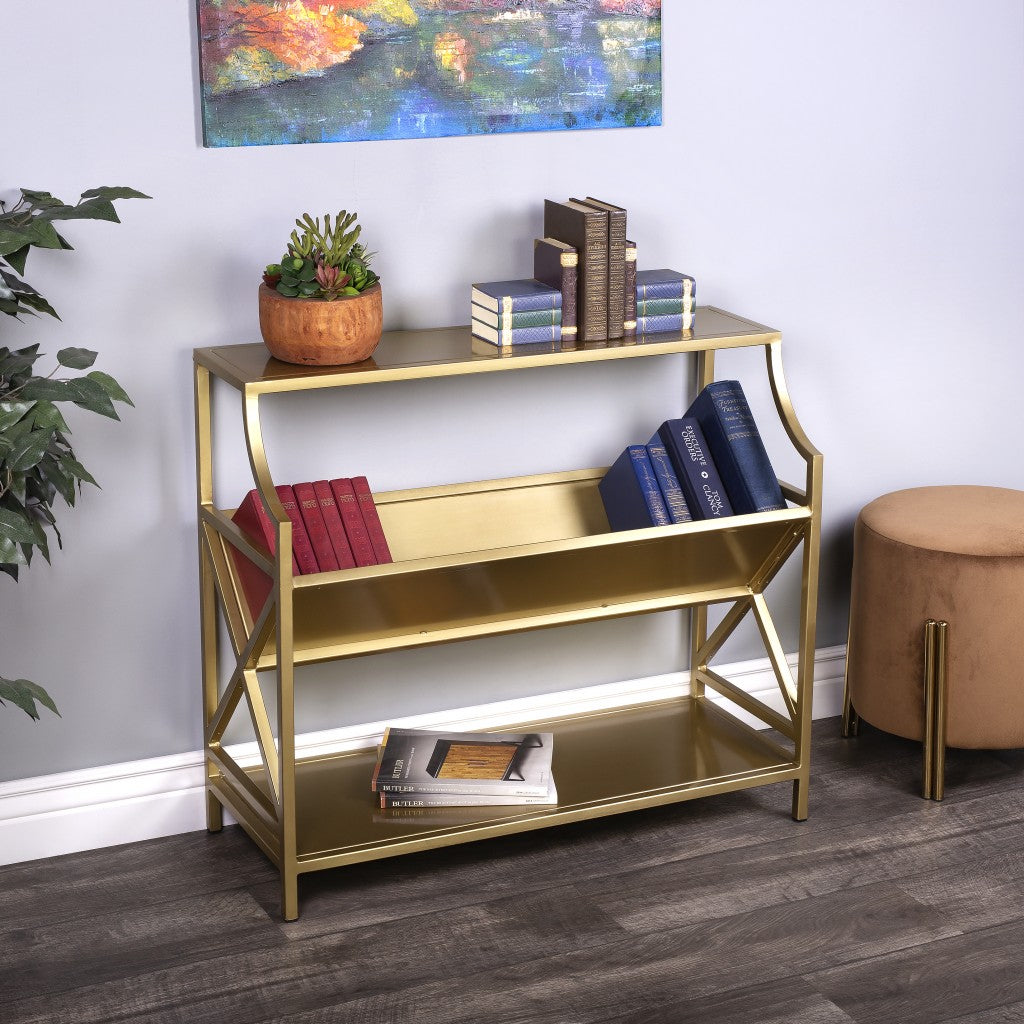 32" Gold Iron Two Tier Standard Bookcase