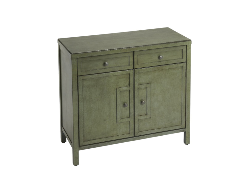 31" Green Solid Wood Two Drawer Sideboard with Two Doors