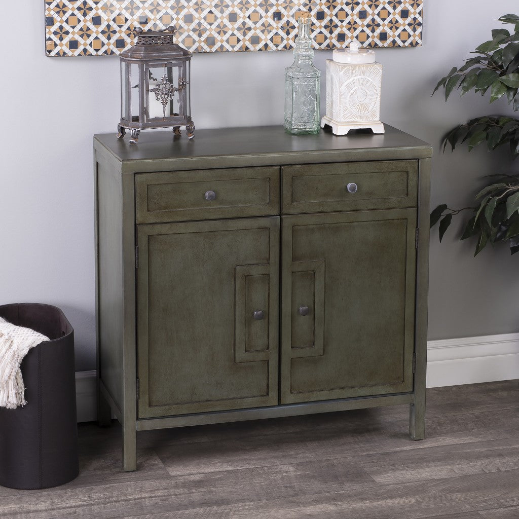 31" Green Solid Wood Two Drawer Sideboard with Two Doors