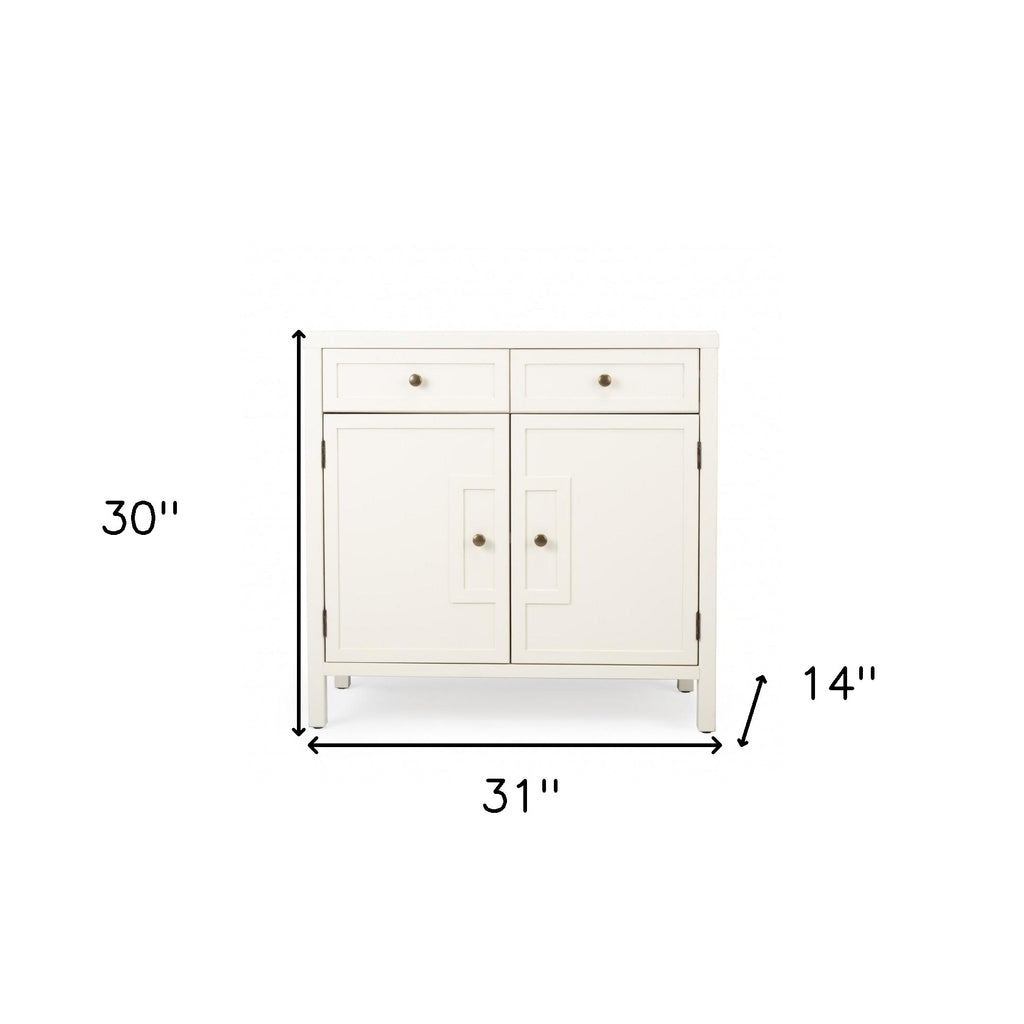 31" White Solid Wood Two Drawer Sideboard with Two Doors