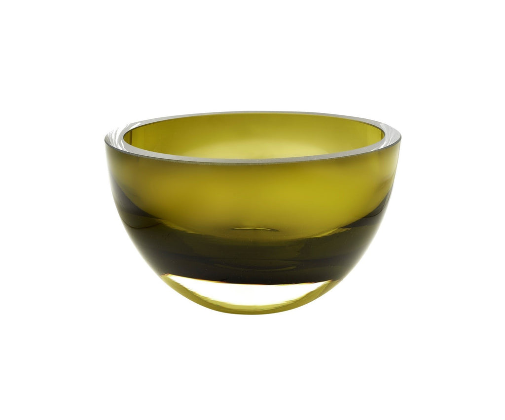 LuxxHomes  6" Moss Green Mouth Blown Crystal Thick Walled Bowl