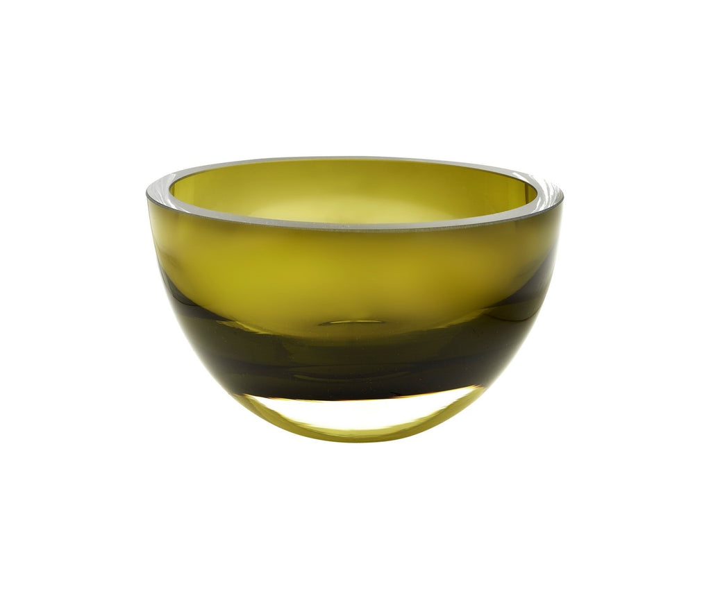 LuxxHomes  6" Moss Green Mouth Blown Crystal Thick Walled Bowl