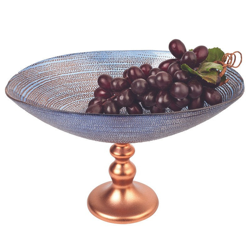 LuxxHomes  Handcrafted European Glass Centerpiece Low Footed Bowl