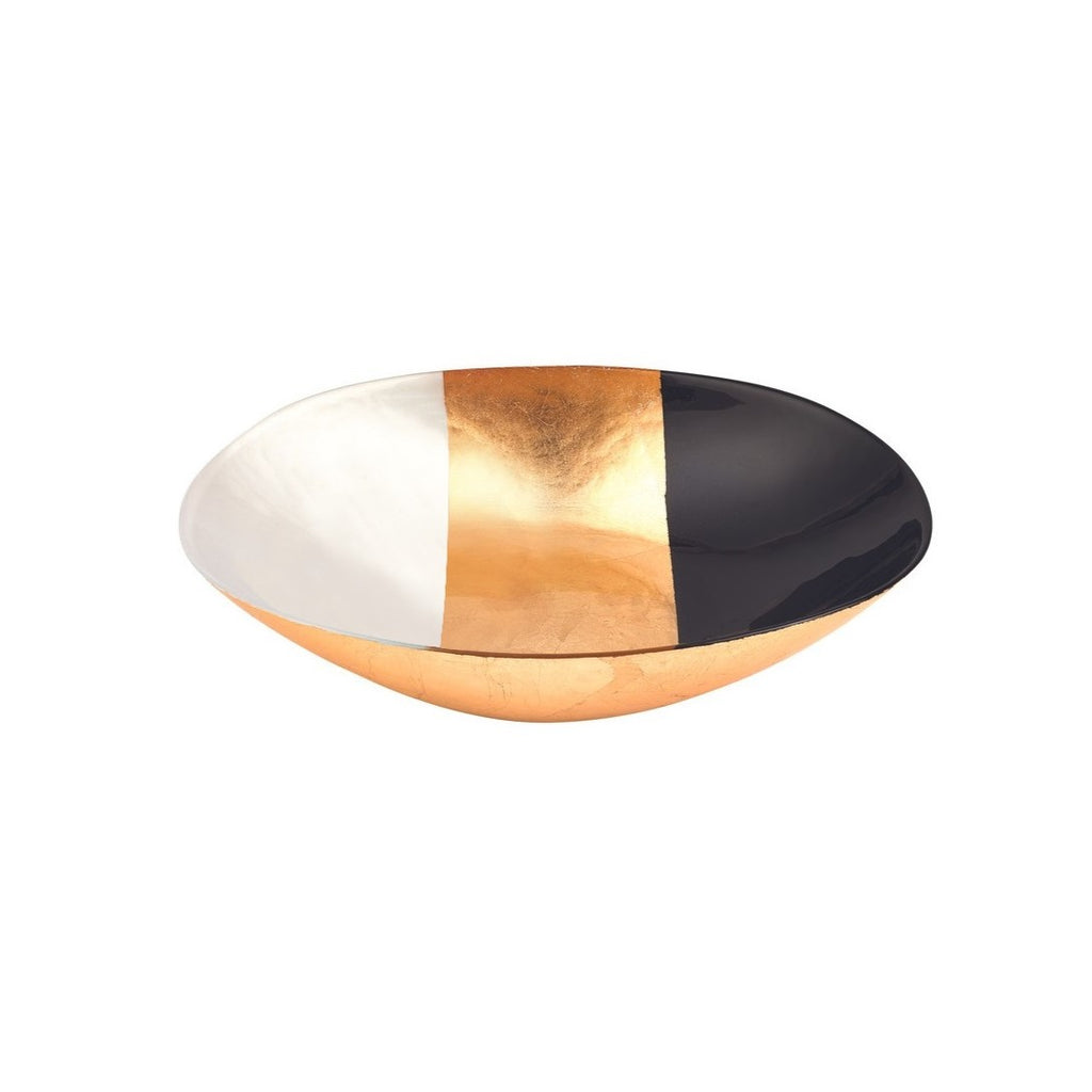 LuxxHomes  12" Gold Black and White Oval Glass Serving Bowl