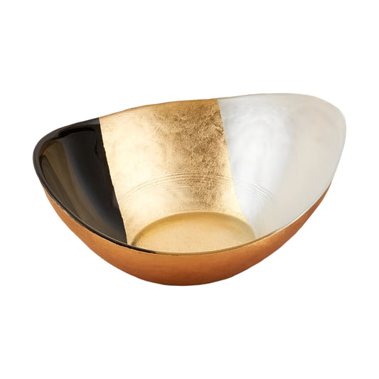 6" Gold Black And White Oval Glass Bowl