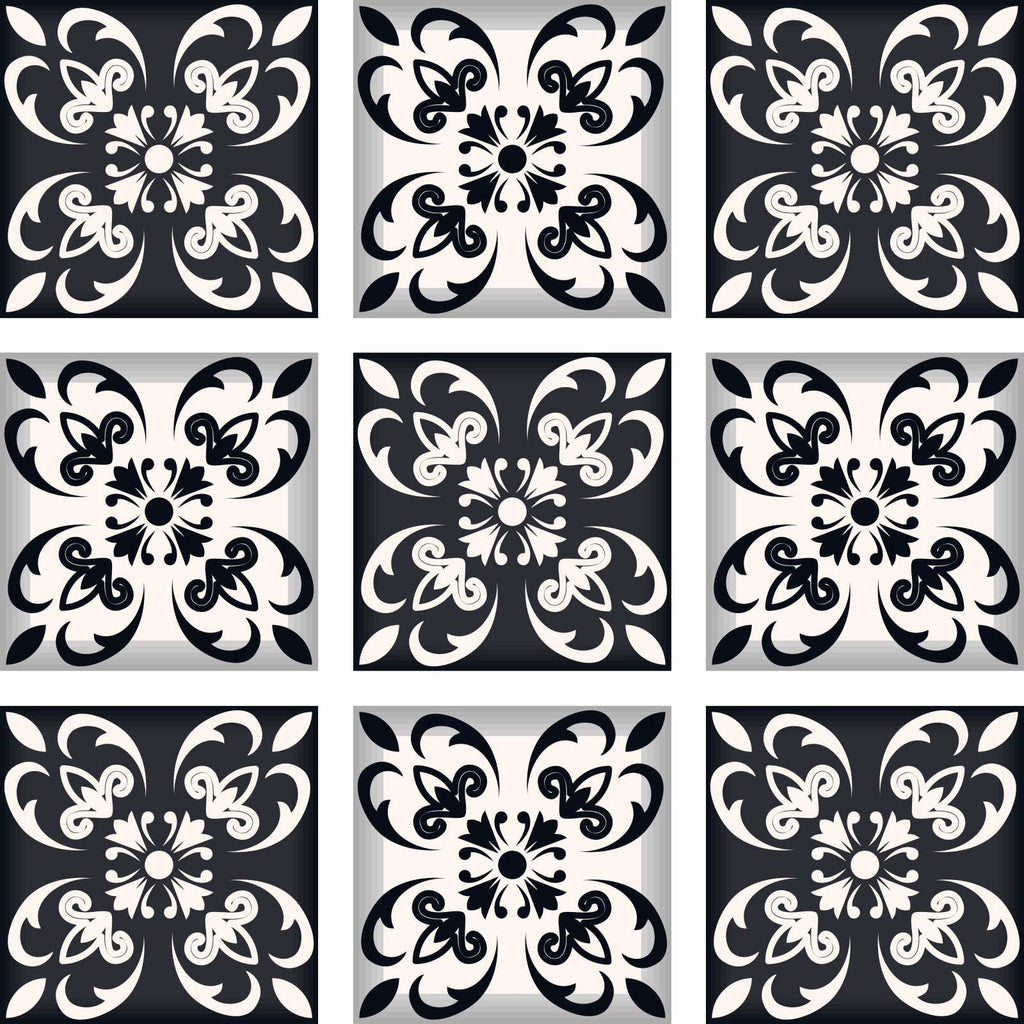 LuxxHomes  4" X 4" Black And White Quatro Peel And Stick Removable Tiles