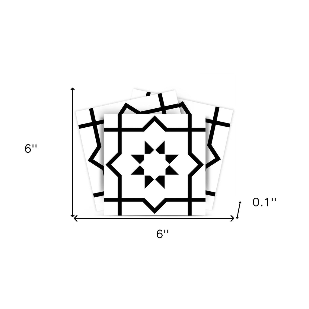 LuxxHomes  4" X 4" White And Black Sun Peel And Stick Removable Tiles