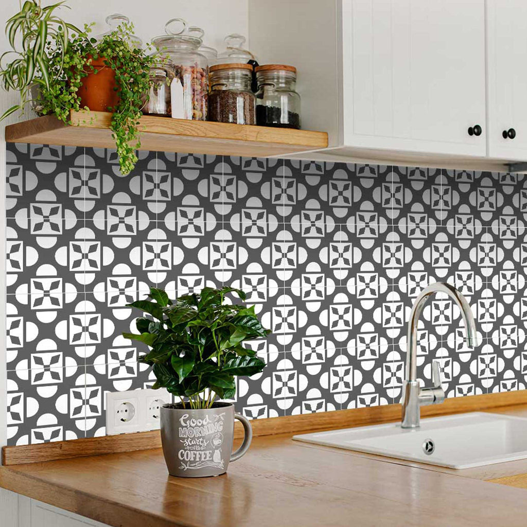 LuxxHomes  4" X 4" Dark Gray And White Coli Peel And Stick Tiles