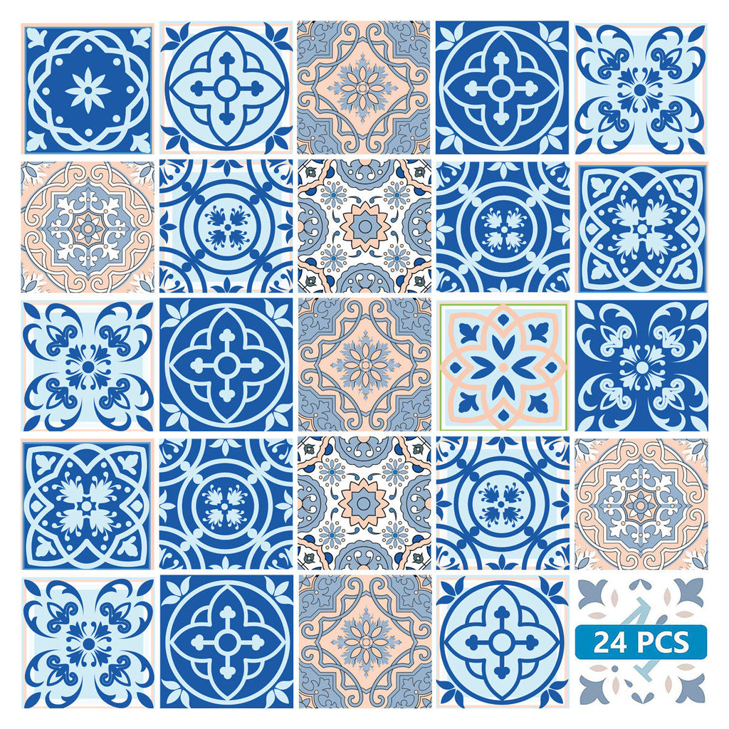 LuxxHomes  4" X 4" Dark And Light Blue Mosaic Peel And Stick Removable Tiles