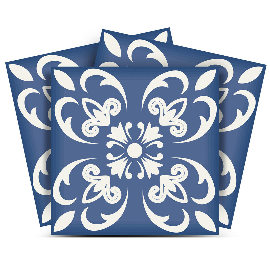 LuxxHomes  4" X 4" Wedgwood Blue And White Peel And Stick Removable Tiles