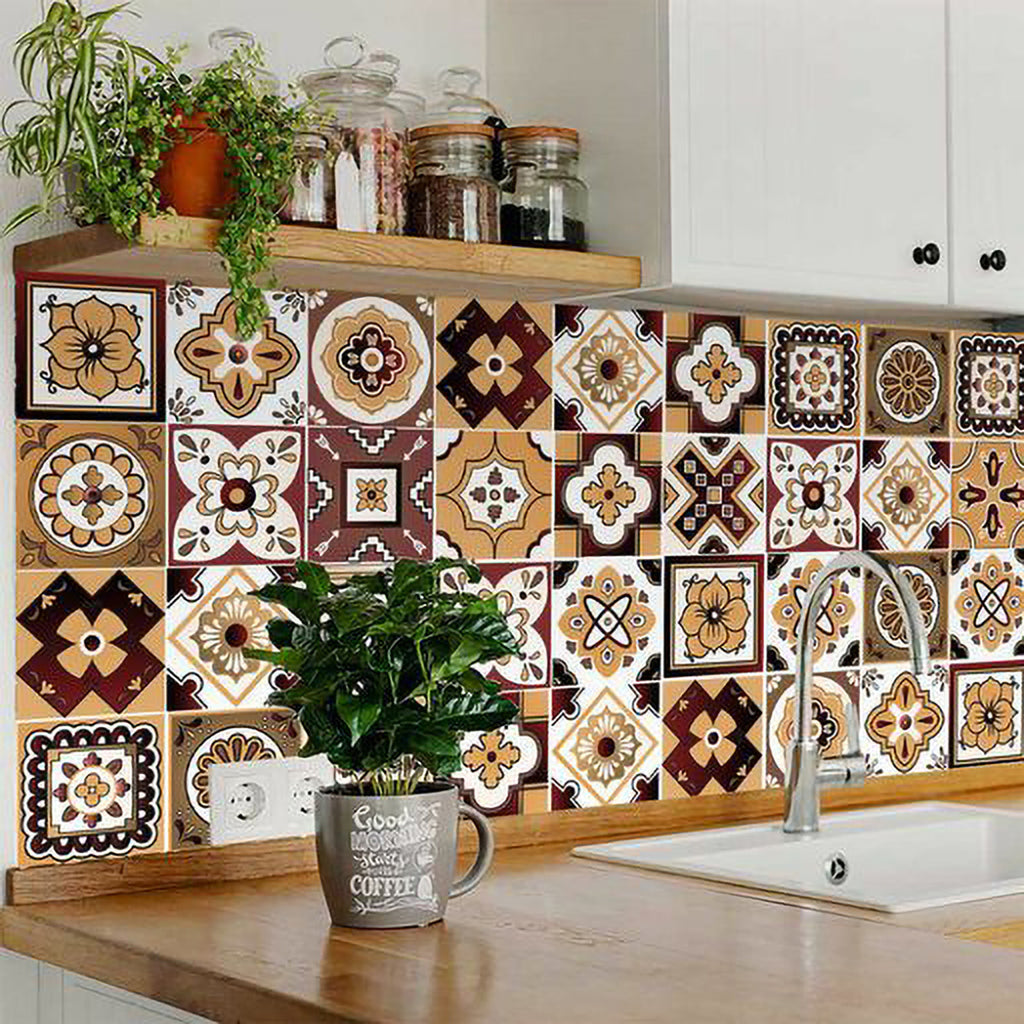 LuxxHomes  4" X 4" Shades Of Brown Mosaic Peel And Stick Removable Tiles