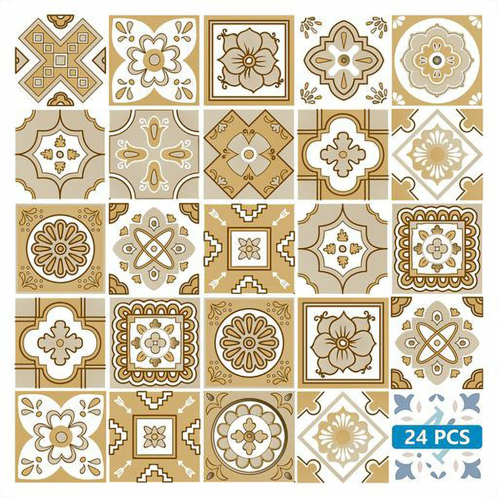 LuxxHomes  4" X 4" Vintage Brown And White Peel And Stick Removable Tiles