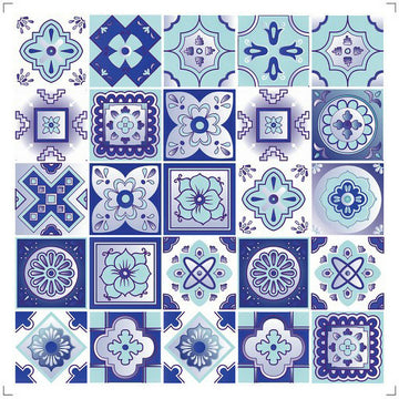 LuxxHomes  4" X 4" Vintage Turq Blue And White Peel And Stick Removable Tiles